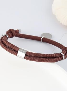 2025新款时尚不锈钢吊牌涤纶包芯绳手链男女手绳饰品支持刻字定制