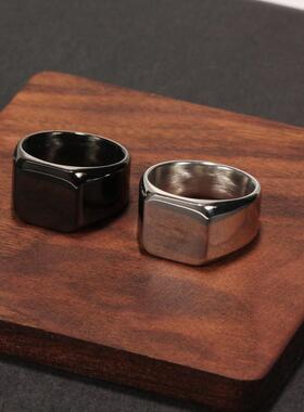 钛钢饰品欧美简约光面方形男个性指环光面钛钢戒指铸造饰品定制