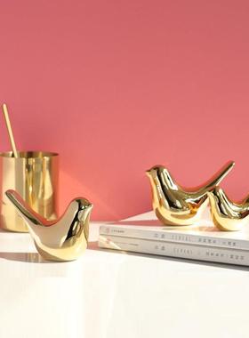 北欧创意金色陶瓷小鸟摆件现代简约客厅家居软装饰品桌面摆设定制