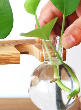 北欧风创意木架水培花瓶清新插花瓶家居透明水养干花容器装饰摆件