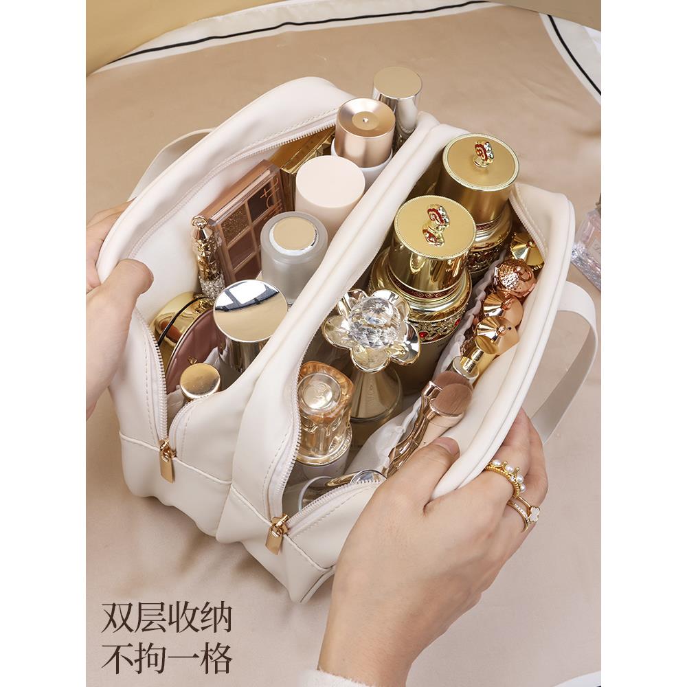 pu双层化妆包大容量高级感一个起批tagi化妆袋洗漱包高级感小众定