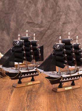 N1133 地中海风格木摆饰 创意书房办公室欧式海盗船摆件定制