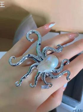 欧美网红章鱼夸张戒指耳