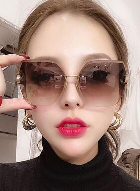 2025新款无框切边镜片太阳镜韩版墨镜女士复古眼镜直销定制