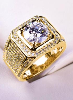直销霸气满钻闪耀男戒指 大裸钻群镶锆石仿莫桑钻订婚结婚戒定制