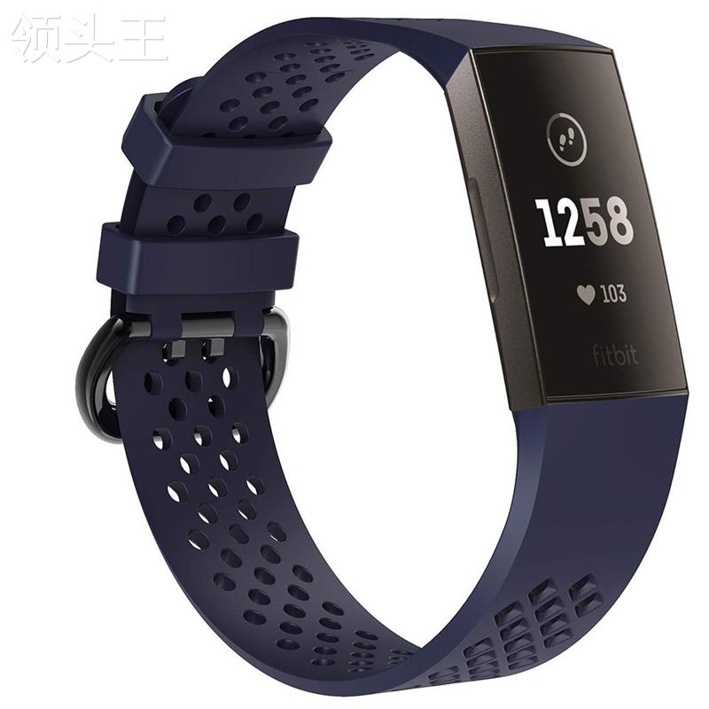 适用于Fitbit charge3硅胶表带charge4气孔黑扣手环替换腕带 - 图0