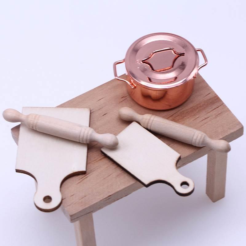 娃娃屋迷你木质带手柄砧板 DIY手工木片 微缩厨房场景餐桌隔热垫