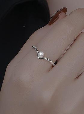 法式复古ins开口食指指环女夏季新款简约V型小众设计感戒指定制