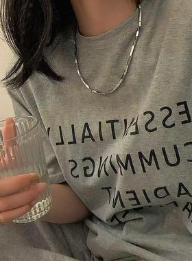 几块钛钢项链搭配T恤女夏ins嘻哈冷淡风轻奢小众高级感卫衣链定制