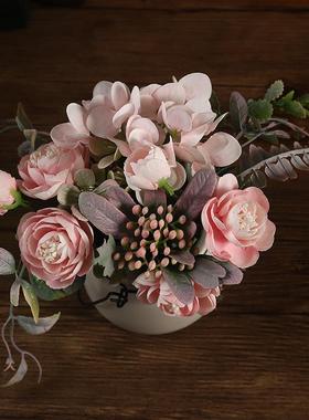 陶瓷盆绢花仿真花盆栽家居装饰品客厅办公桌面假花摆件定制