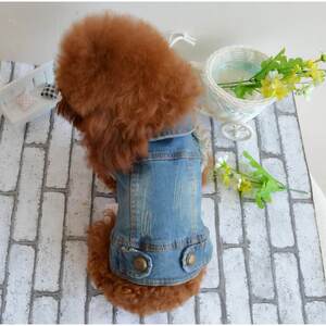2019贝宠狗狗衣服泰迪贵宾比熊宠物秋冬服装复古抓纹个性牛仔马甲