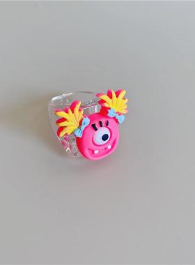 新款树脂ins网红脏辫女孩绿色怪物卡通搞怪个性方块透明指环定制