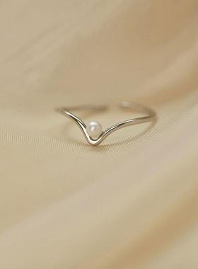 法式复古ins开口食指女夏季新款简约V型设计戒指定制