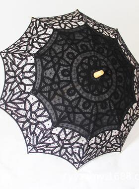 蕾丝工艺花边伞 古典公主舞蹈绣花钩花太阳伞 木柄直杆吊装绸布伞