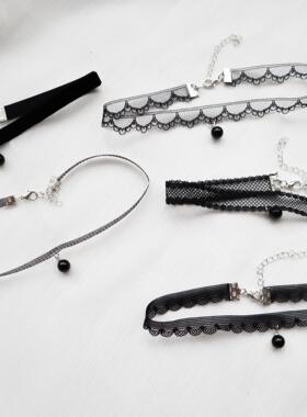新款复古饰品黑色蕾丝颈带黑吊坠项圈Choker颈链锁骨链项链女定制