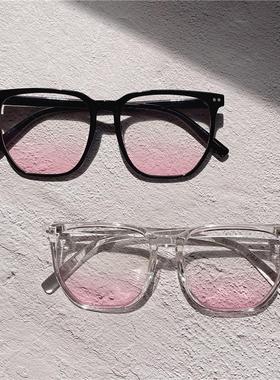 新款TR90黑框腮红眼镜女晒红镜片日系甜美同款防平光镜定制