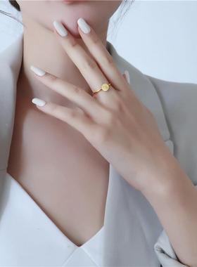 新款气质中国风福字圆饼戒指尾戒 潮女个性时尚钛钢食指指环定制