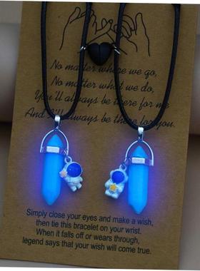 2PCS Luminous Hexagonal Column Couple Magnetic Necklace for