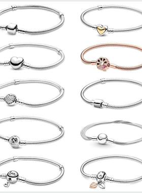 925 Sterling Silver Charm Bead Bracelet For Women Original R