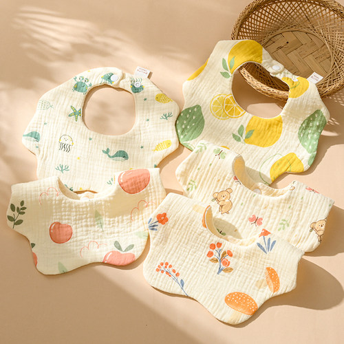 婴儿围嘴纯棉口水巾六层加厚新生儿男女宝宝围脖防吐奶围兜可调节 - 图0