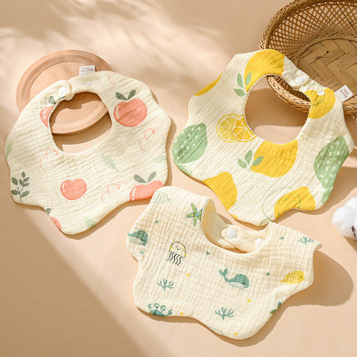 婴儿围嘴纯棉口水巾六层加厚新生儿男女宝宝围脖防吐奶围兜可调节 - 图1