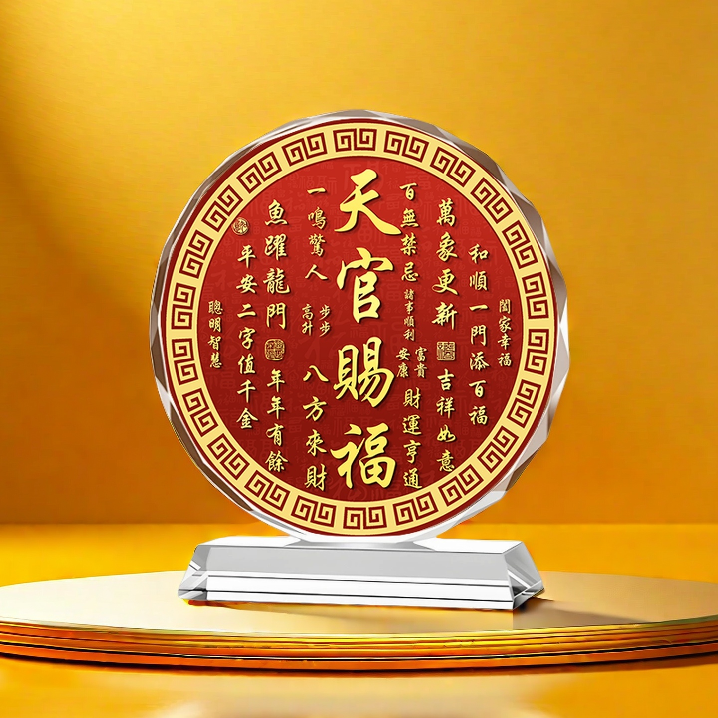 天官赐福水晶摆件桌面客厅玄关办公室装饰风水乔迁新居礼品招财,淘宝优惠券,粉丝福利购,淘宝优惠卷