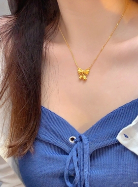 调太幅18K金铃兰花蝴蝶结项链