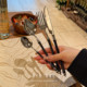 Time arc | Retro Japanese small bamboo jar black silver 304 stainless steel steak knife and fork spoon four-piece set