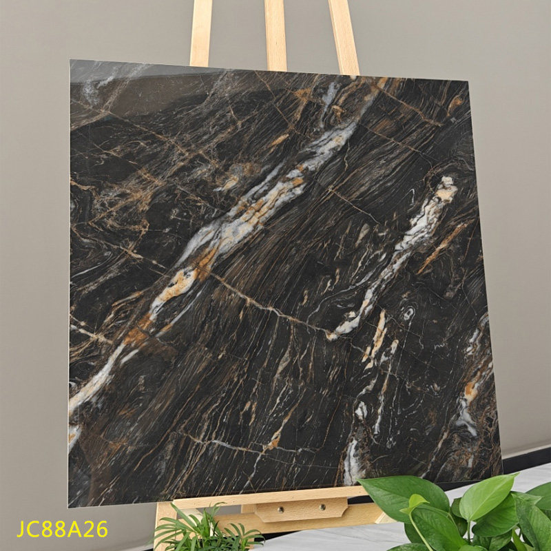 山东深色瓷砖800x800工程酒店KTV黑色奢石地砖通体大理石黑白根