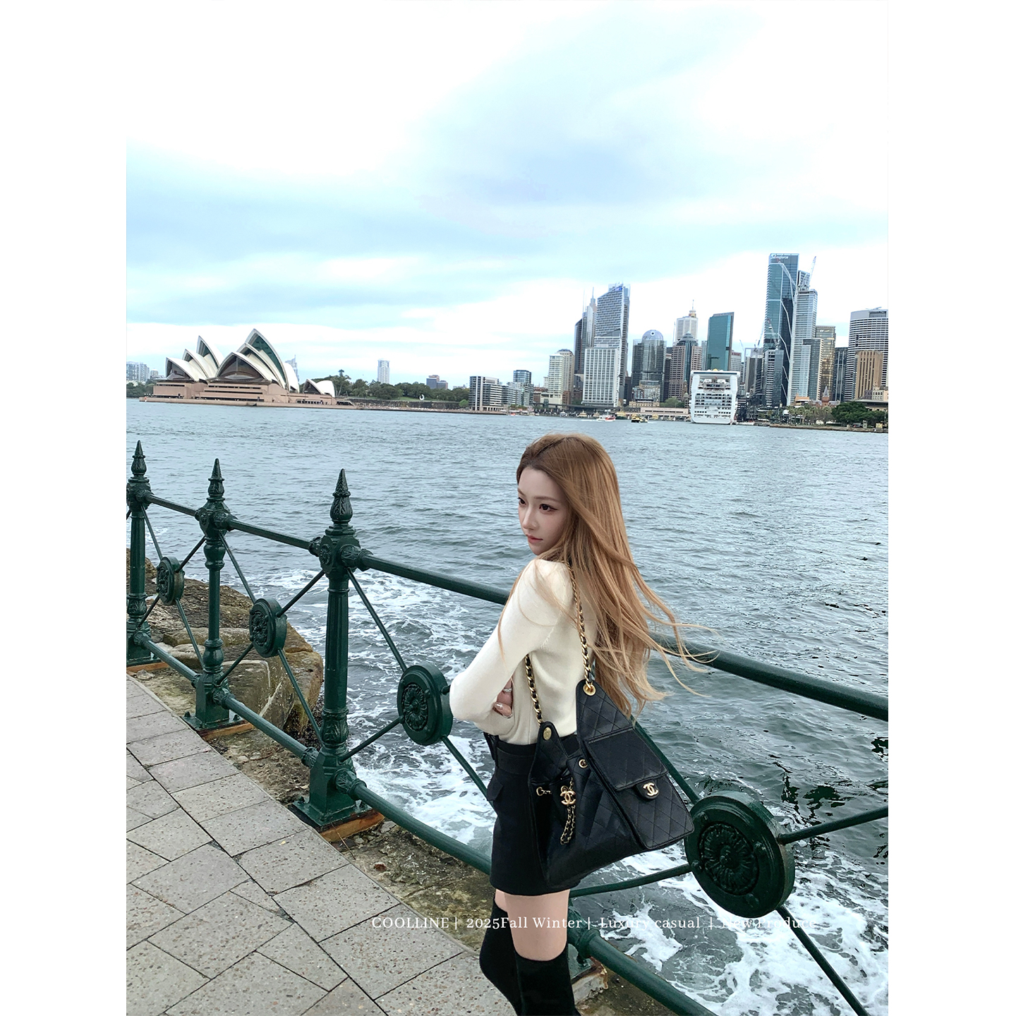 COOLLINE林子熙 东区菲奥娜 chao显瘦黑白撞色针织衫简约高级上衣 - 图1