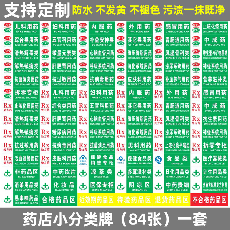 药店分类标识牌标准药品柜台挂牌 九变定制标志牌/提示牌