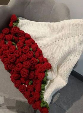 成品玫瑰花束网红毯子手工编织空调毯子送闺蜜女友情人节生日礼物