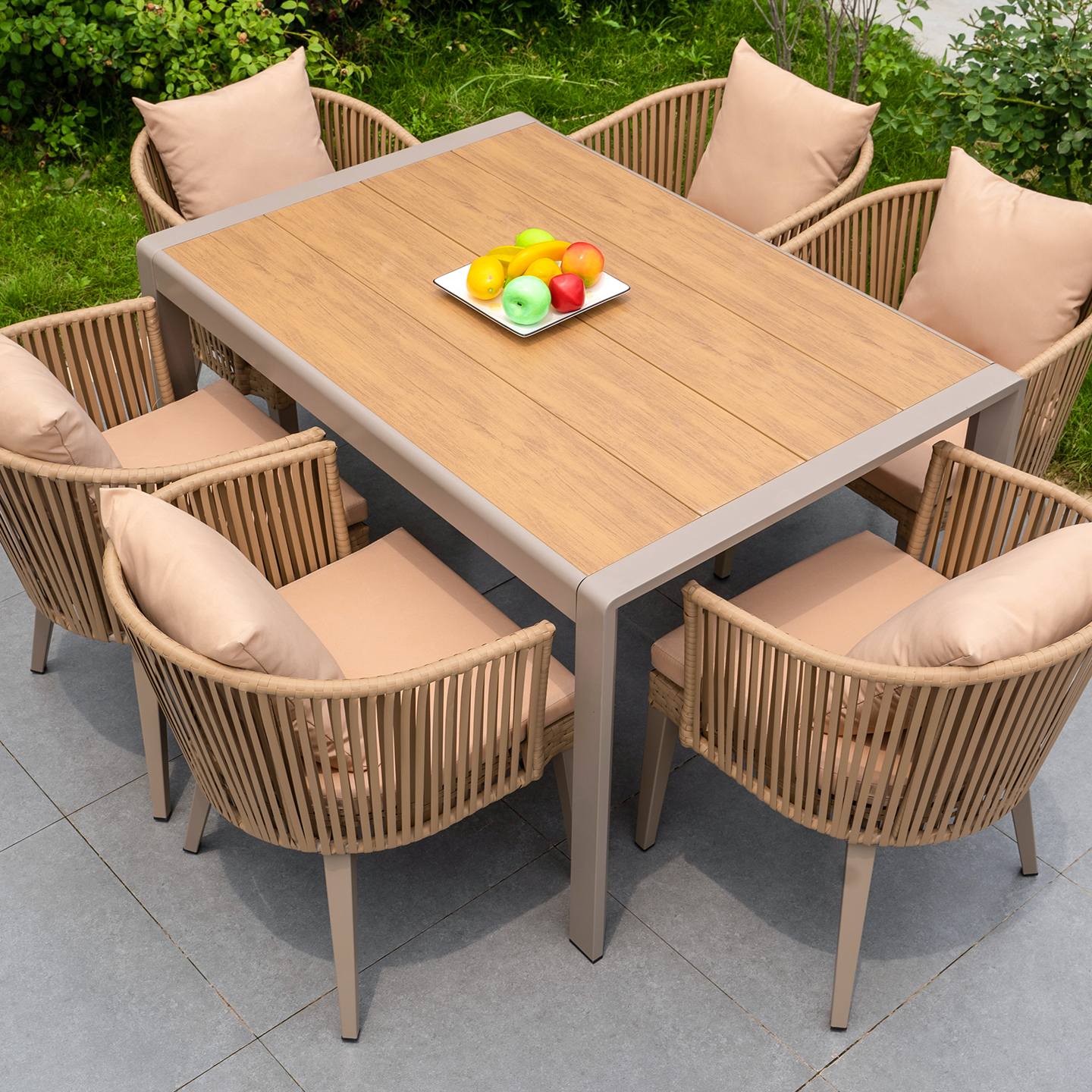 户外藤编桌椅庭院花园别墅露天防水防晒藤椅高端室外休闲桌椅组合 - 图0