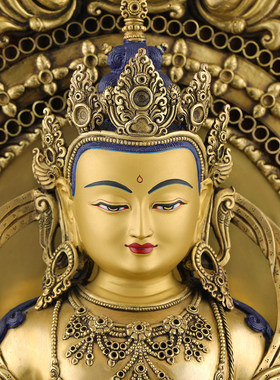 摆件藏刻长寿像摆件佛铜像高1尺尼泊尔工铜佛式居家5供桌精手工錾