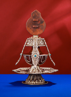 长寿宝瓶尼泊尔进口铜鎏银手工长寿宝瓶家用佛台供具用品17.8cm