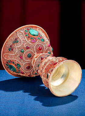 尼泊尔手工掐丝酥油灯铜用品长明灯酥油蜡烛台小号10.5cm