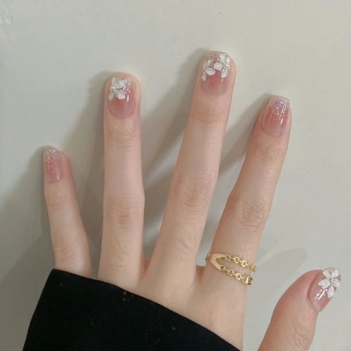 曼辞法式猫眼蝴蝶穿戴甲水光玻璃珠钻石纯欲风手工美甲短款假指甲 - 图3