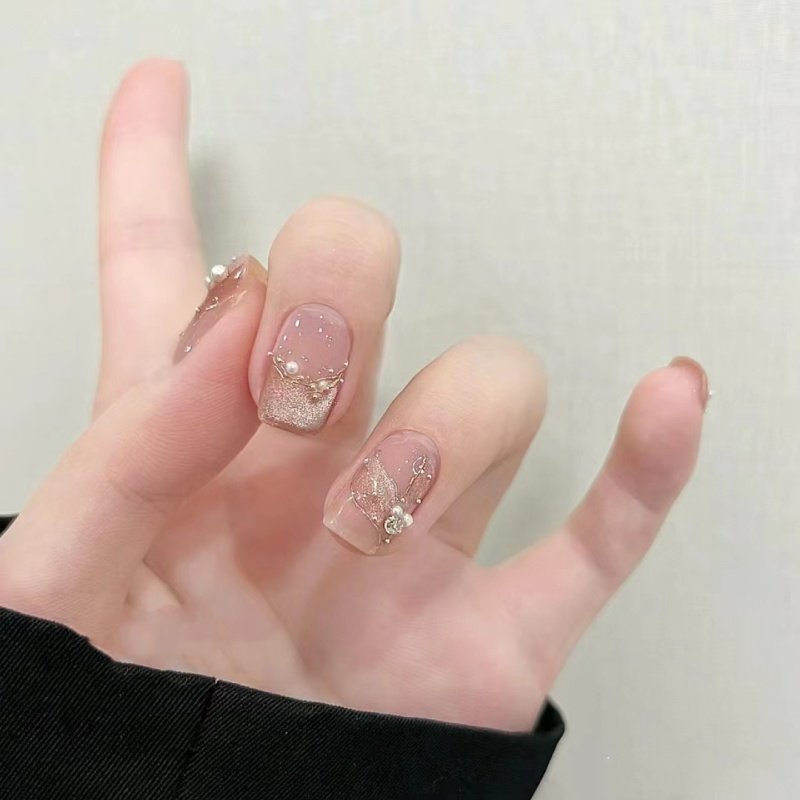 曼辞纯手工定制穿戴甲鱼尾猫眼冰透裸色美甲显白气质高级感假指甲,淘宝优惠券,粉丝福利购,淘宝优惠卷