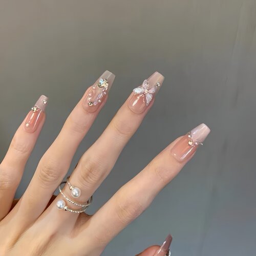 曼辞纯手工定制穿戴甲新娘结婚穿戴甲美甲贴片蝴蝶猫眼钻石假指甲 - 图0