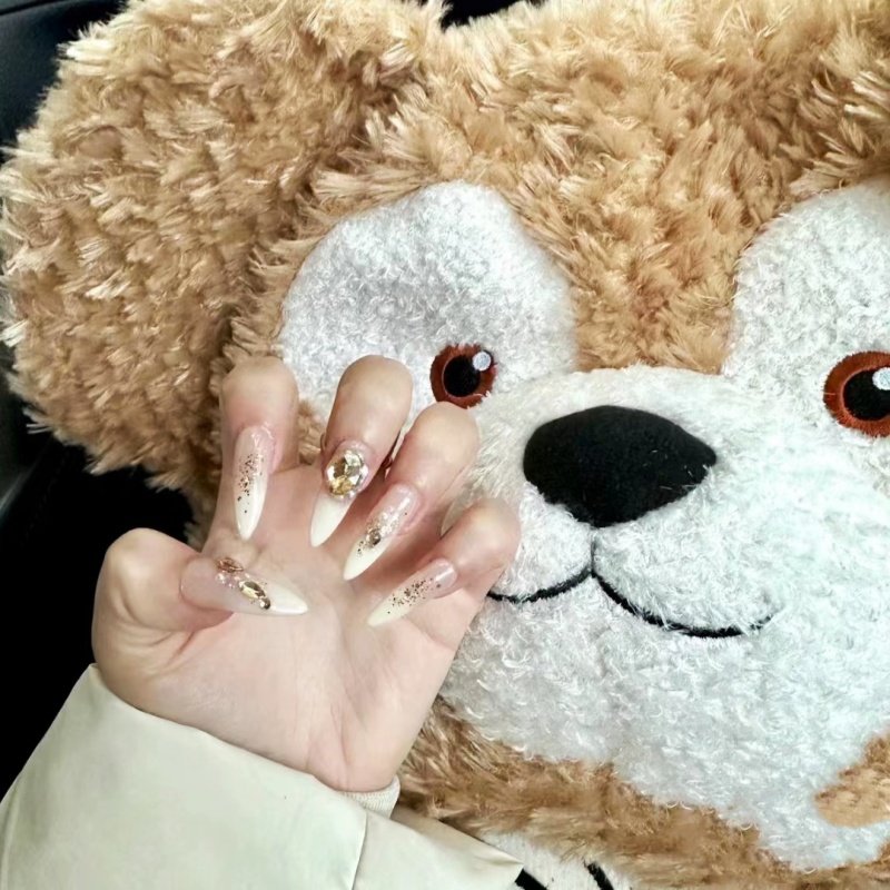 曼辞纯手工穿戴甲成品法式爆闪香槟大钻美甲裸色高级感假指甲贴片,淘宝优惠券,粉丝福利购,淘宝优惠卷