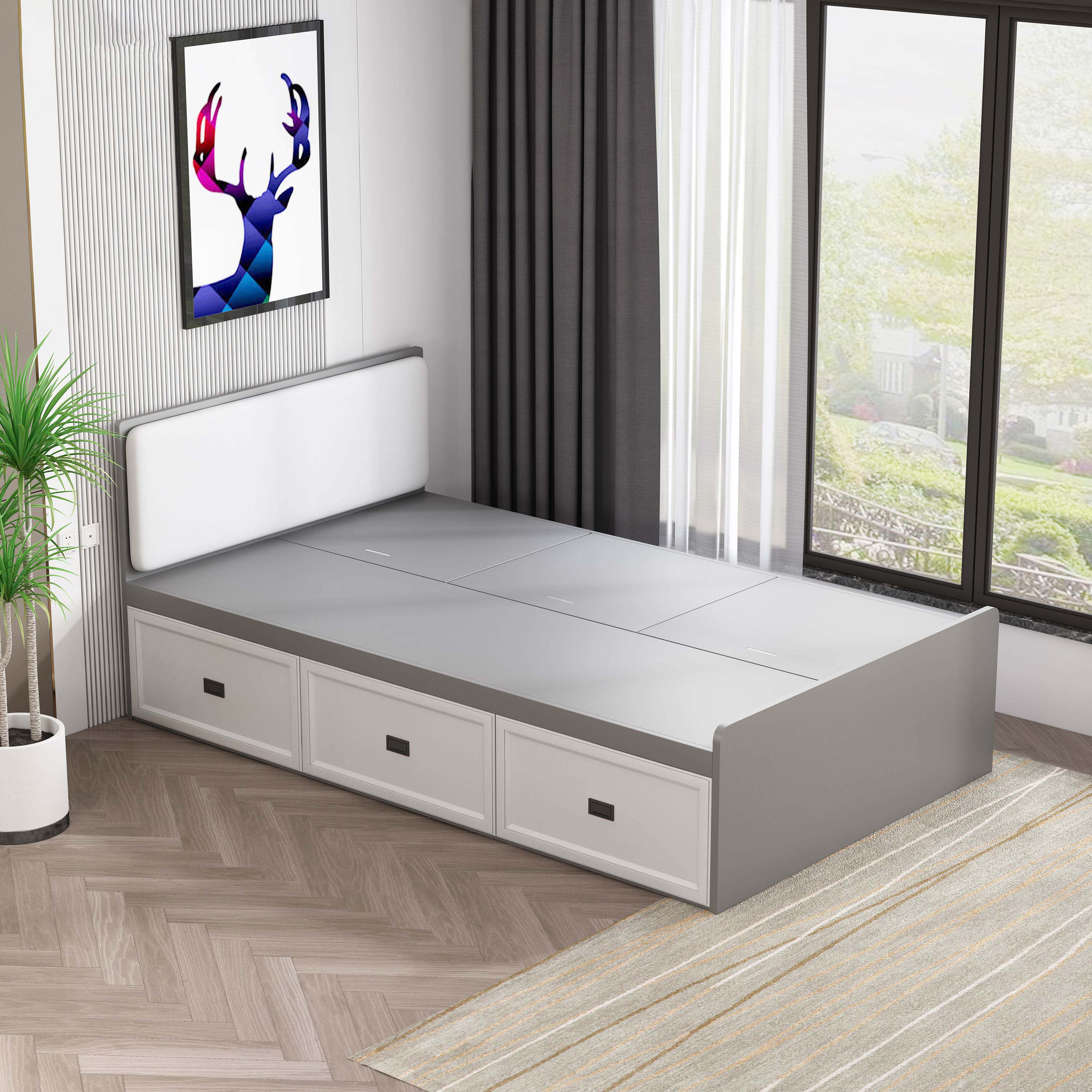 小户型现代简约高箱储物床单人榻榻米定制多功能收纳抽屉板式床