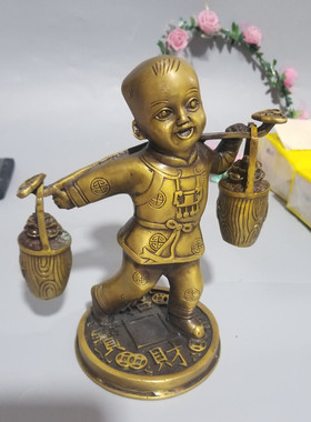 运财童子黄铜祝福新中式摆件