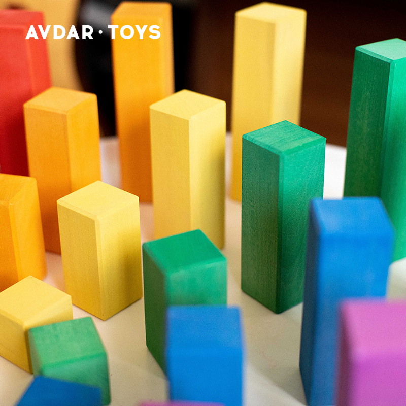 AVDAR彩虹椴木实木方块儿童益智玩具早教拼搭建宝宝礼物6色24块 - 图0