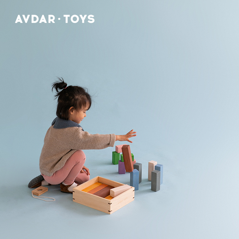 AVDAR彩虹椴木实木方块儿童益智玩具早教拼搭建宝宝礼物6色24块 - 图2