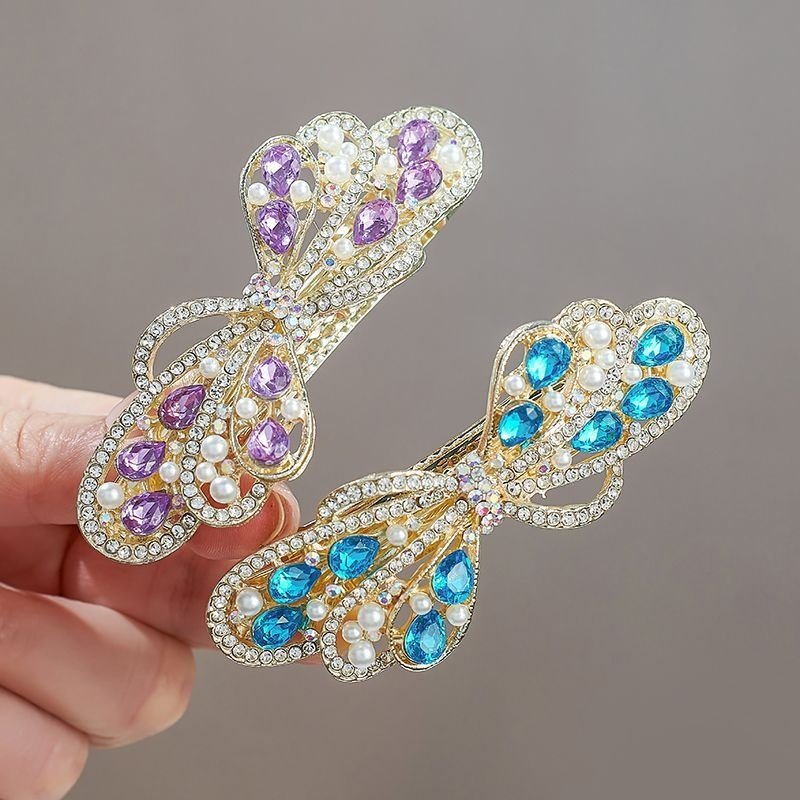 韩版水晶蝴蝶结发夹网红轻奢镶钻一字夹后脑勺半扎气质一字发卡女,淘宝优惠券,粉丝福利购,淘宝优惠卷