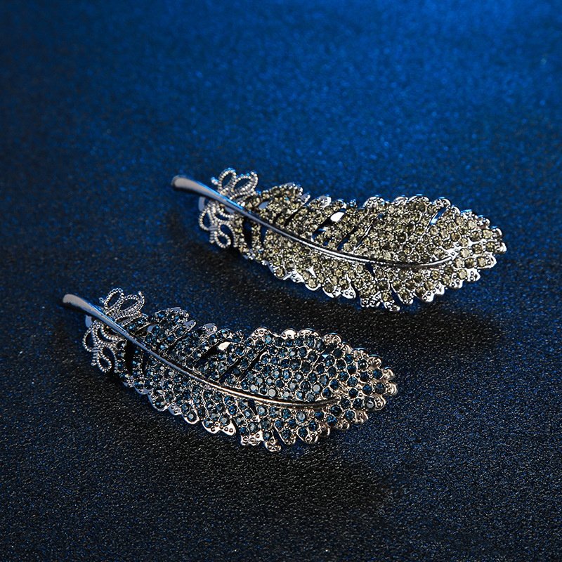 韩式黑钻羽毛发夹后脑勺装饰发钗女式合金弹簧夹盘发刘海横夹批发,淘宝优惠券,粉丝福利购,淘宝优惠卷