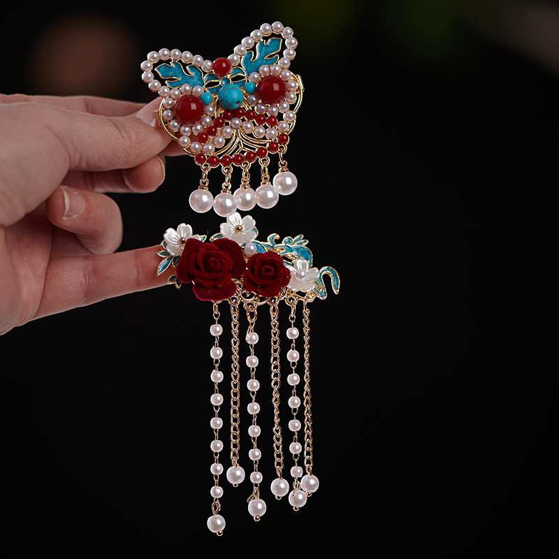 古风流苏醒狮玫瑰发夹新中式手工汉服侧边夹过年可爱刘海夹头饰女,淘宝优惠券,粉丝福利购,淘宝优惠卷