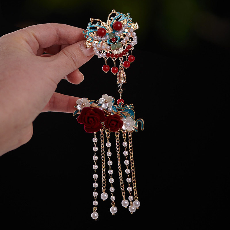 古风流苏醒狮玫瑰发夹新中式手工汉服侧边夹过年可爱刘海夹头饰女,淘宝优惠券,粉丝福利购,淘宝优惠卷