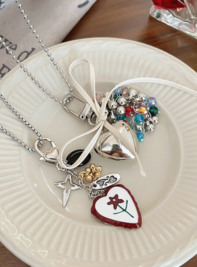 甜酷蝴蝶结爱心长款项链女小众