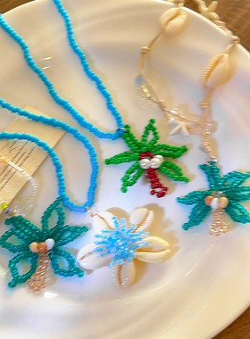 海边度假风贝壳花朵串珠项链女